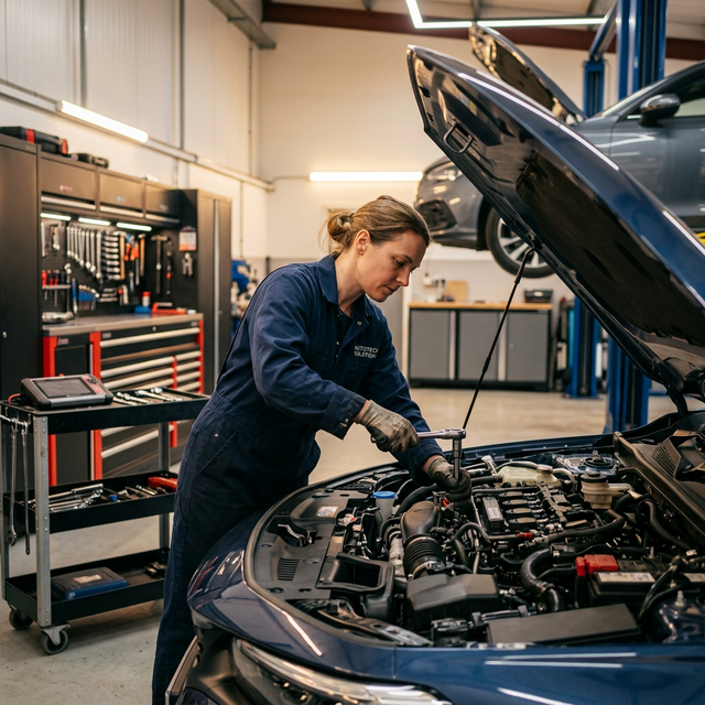 KFZ-Mechaniker bei der Arbeit an einem Fahrzeug